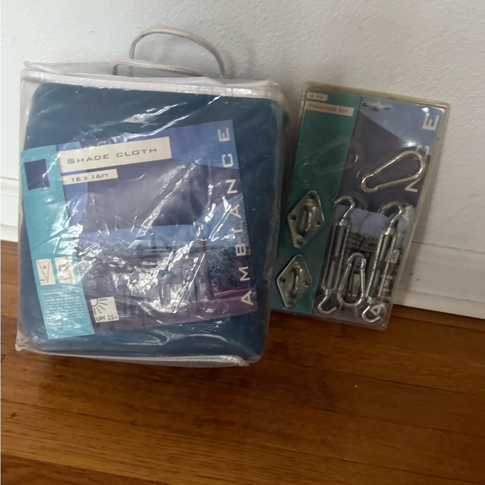 Shade Cloth Sun Blocker UPF 35+ (16' x 16' Ft. ) Ambiance Blue w/ Fixation Kit